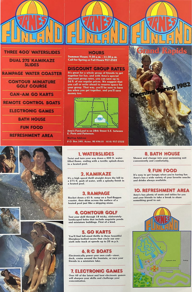 vintage brochure Splash Family Waterpark (Arne's Funland), Kentwood